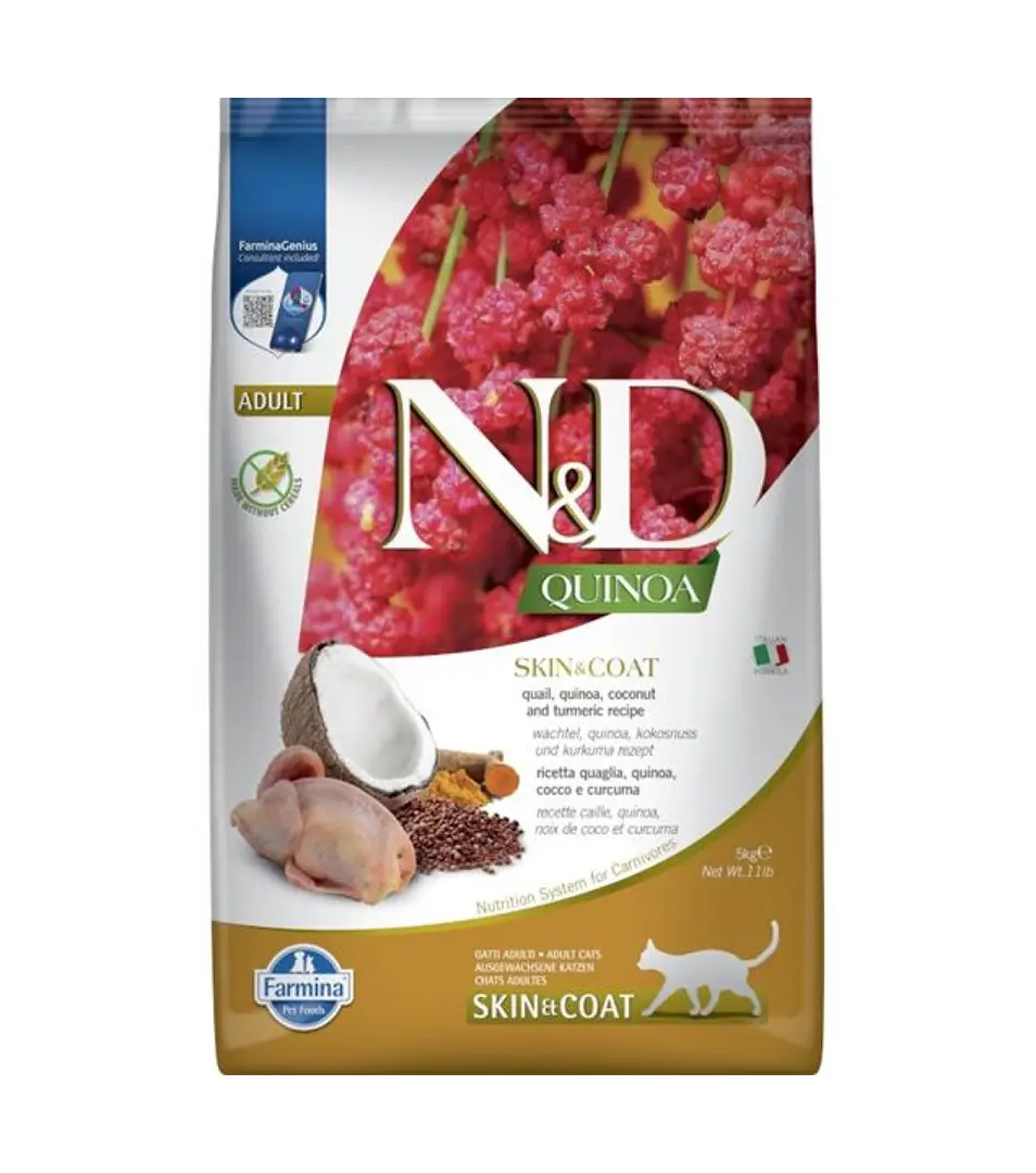 Farmina N&D cat QUINOA (GF) adult skin & coat, quail & coconut 5 kg