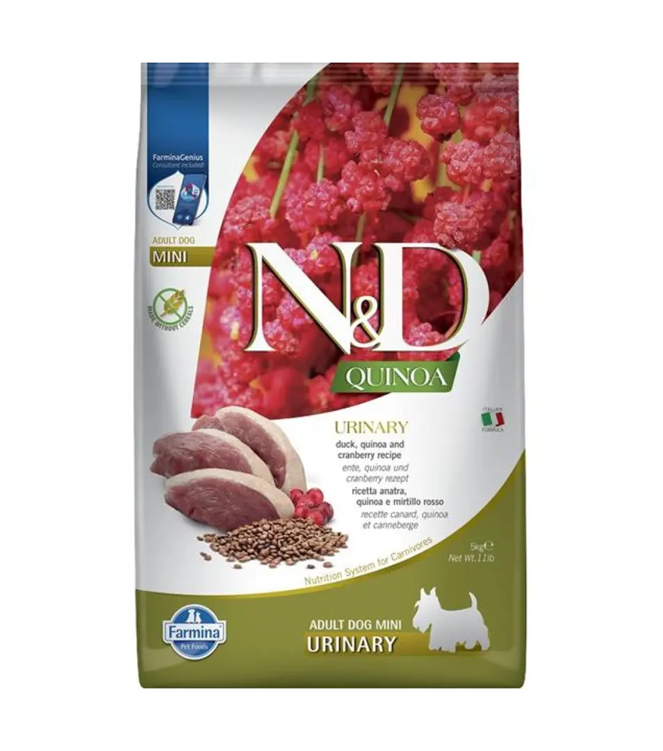 Farmina N&D dog QUINOA (GF) adult mini urinary , duck & cranberry 5 kg