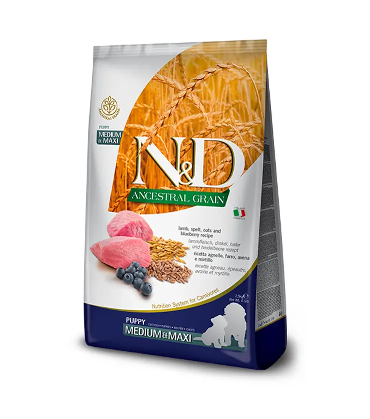 Farmina N&D dog AG puppy medium & maxi, lamb, spelt, oats & blueberry 2,5 kg