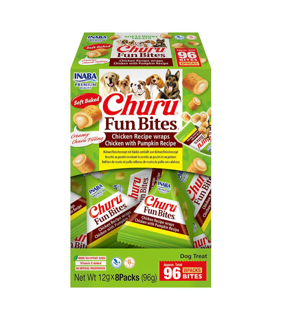 Pamlsok Inaba Churu Fun Bites dog kura s tekvicou 8 x 12 g