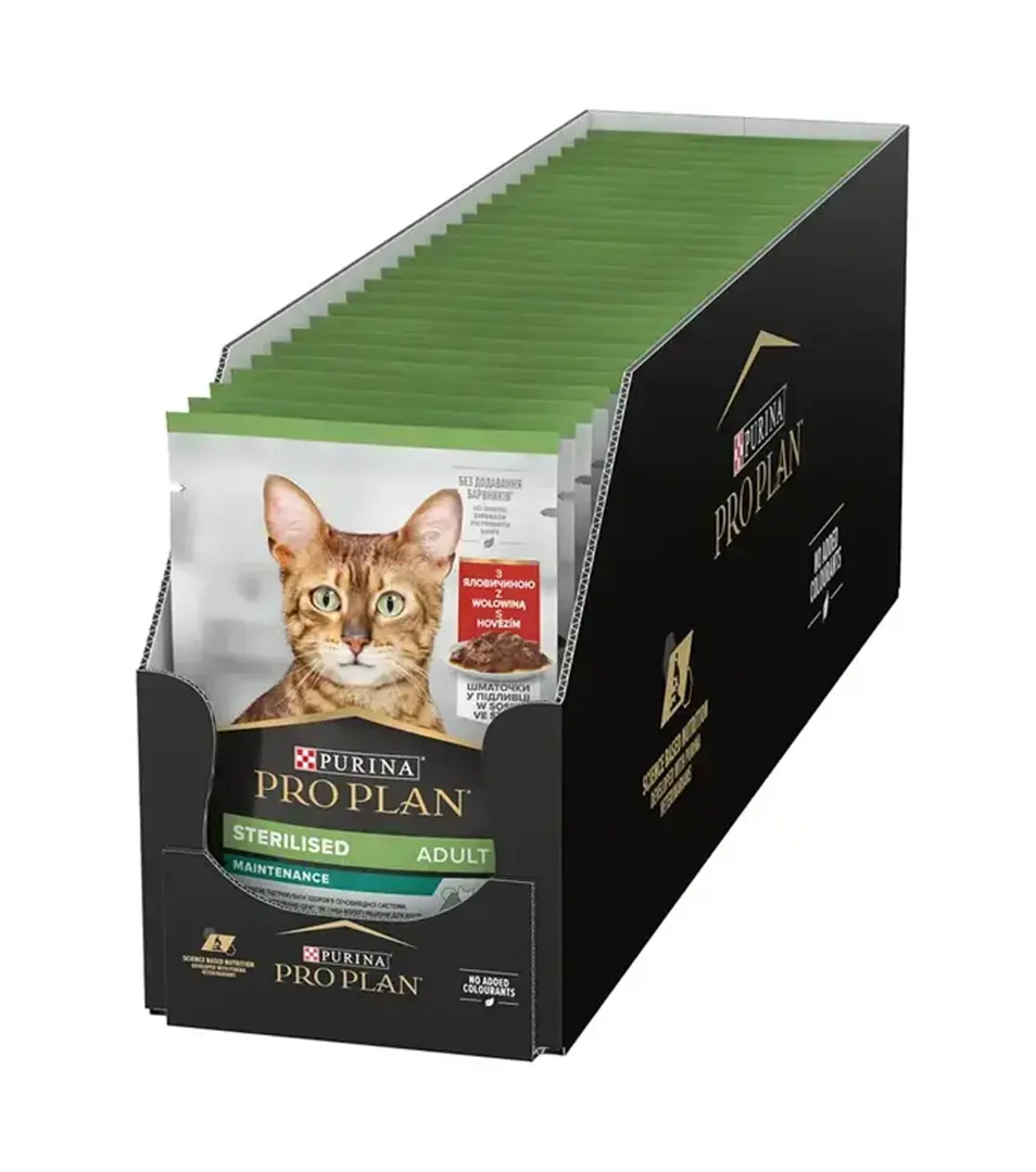PRO PLAN CAT Sterilised Maintenance, mokré krmivo pre mačky s hovädzím 26x 85 g