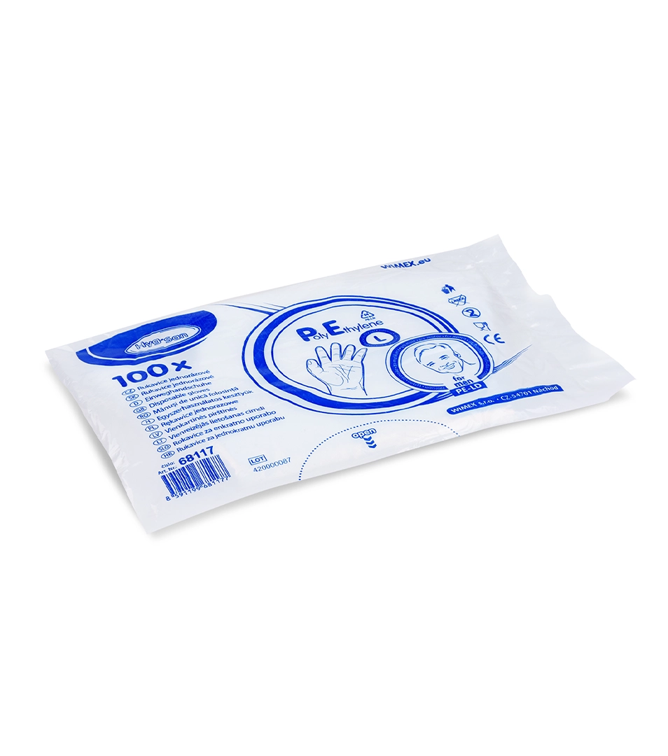 Rukavice jednorázové LDPE pre mužov, veľkosť L, (100 ks v bal.)