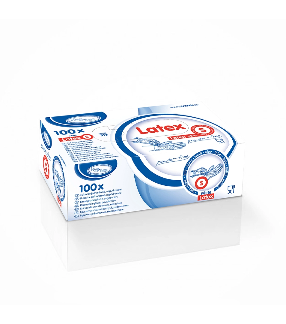 Rukavice latexové biele, nepúdrované S 100 ks