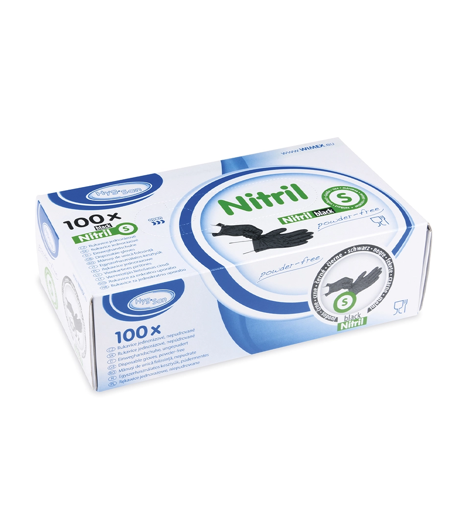 Rukavice nitrilové čierne/modré, nepúdrované S (100 ks)