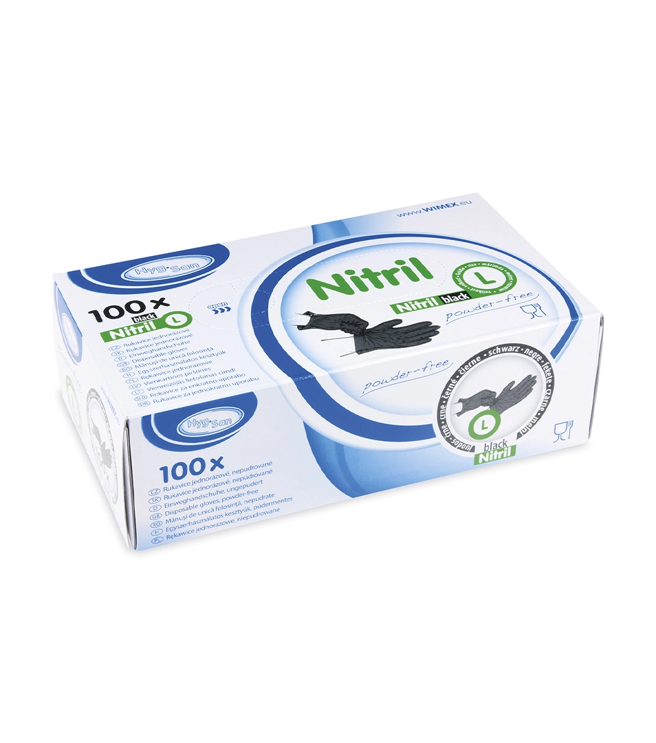 Rukavice nitrilové čierne/modré, nepúdrované L (100 ks)