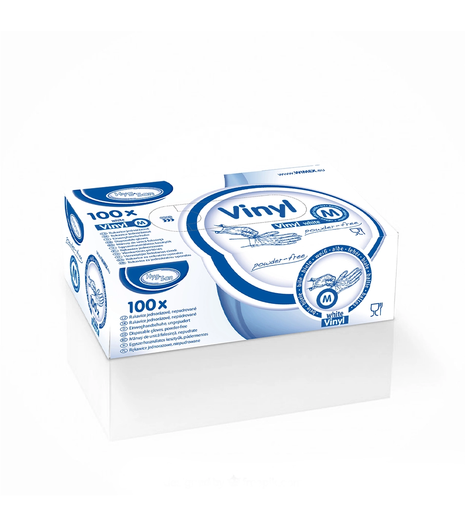Rukavice vinylové biele, nepúdrované M (100 ks v bal.)