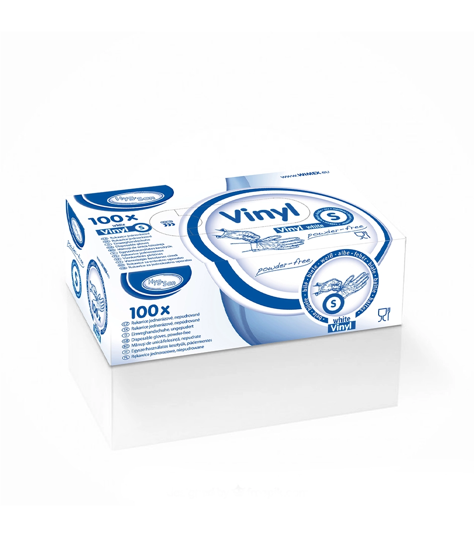 Rukavice vinylové biele, nepúdrované S (100 ks v bal.)