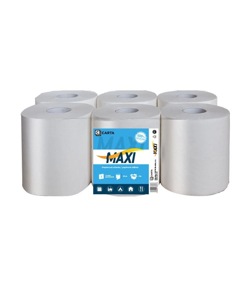 Papierové utierky, v roli, biela CARTA Maxi 20 cm x 115 m, 6 ks v balení