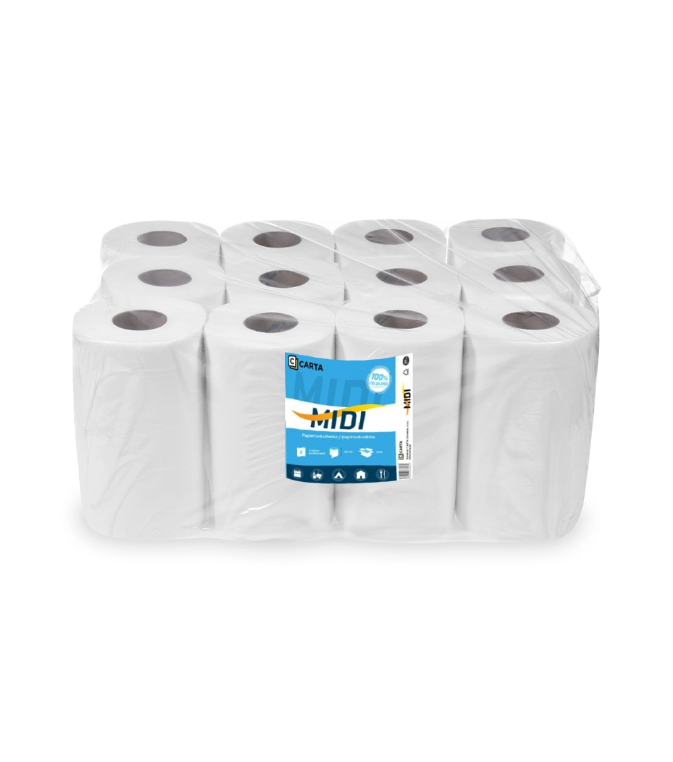 Papierové utierky, v roli, biela CARTA Midi 20 cm x 55 m, 12 ks v balení