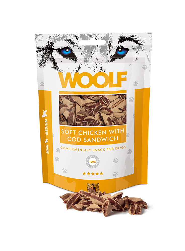 Pamlsok Woolf Dog Chicken & Codfish Soft Sandwich 100 g