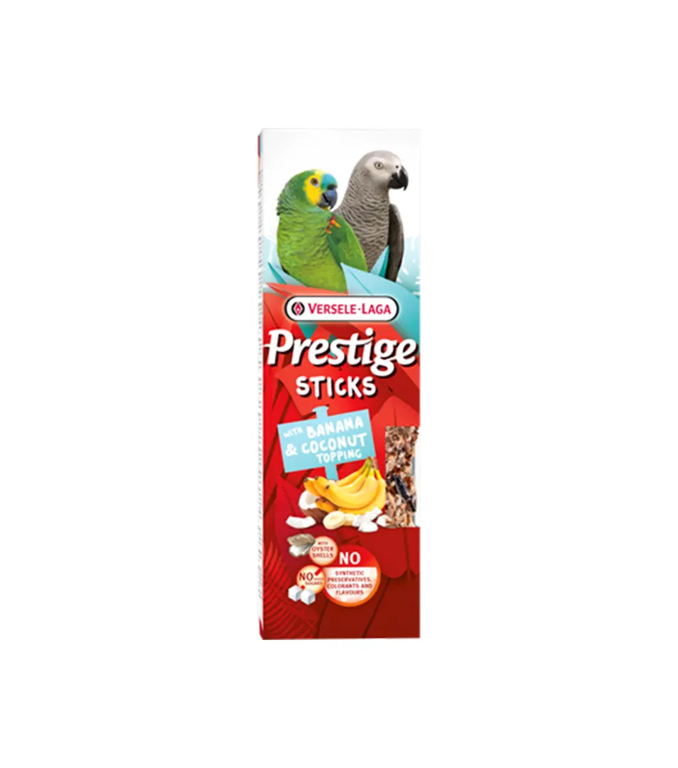 Pamlsok VL Prestige Sticks Parrots with Banana & Coconut topping 2 ks- tyčinka pre veľké papgája s bábom a kokosovou polevou 140 g