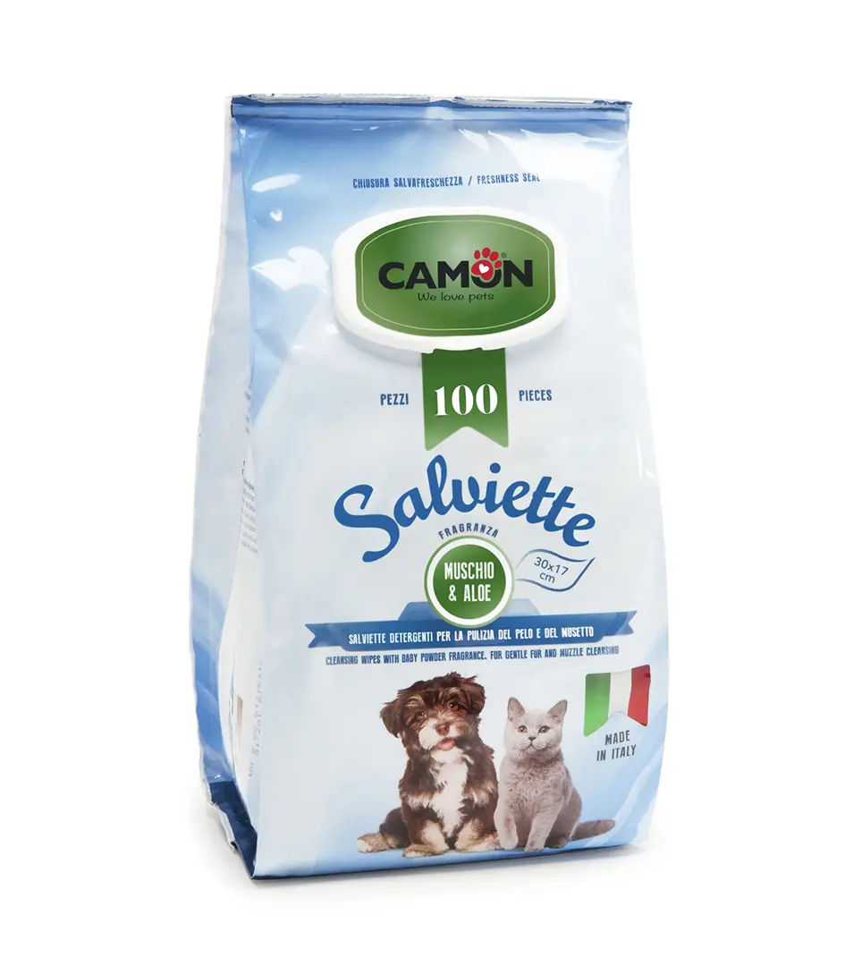 Vlhčené utierky na zvieratá Camon 100 ks, rôzne vône