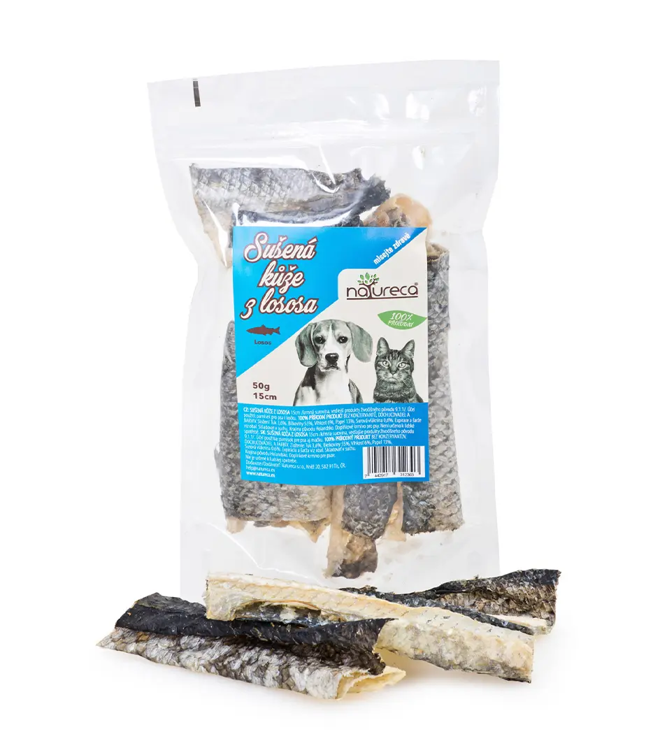 Sušená koža z lososa 10-15 cm, 50 g