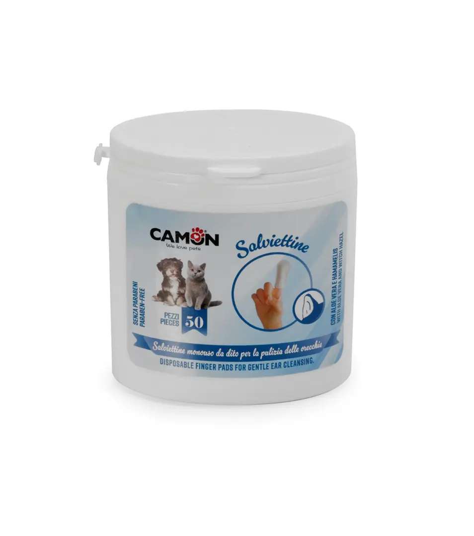 Vlhčené čistiace vankúšiky na uši zvierat Camon s Aloe vera 50 ks