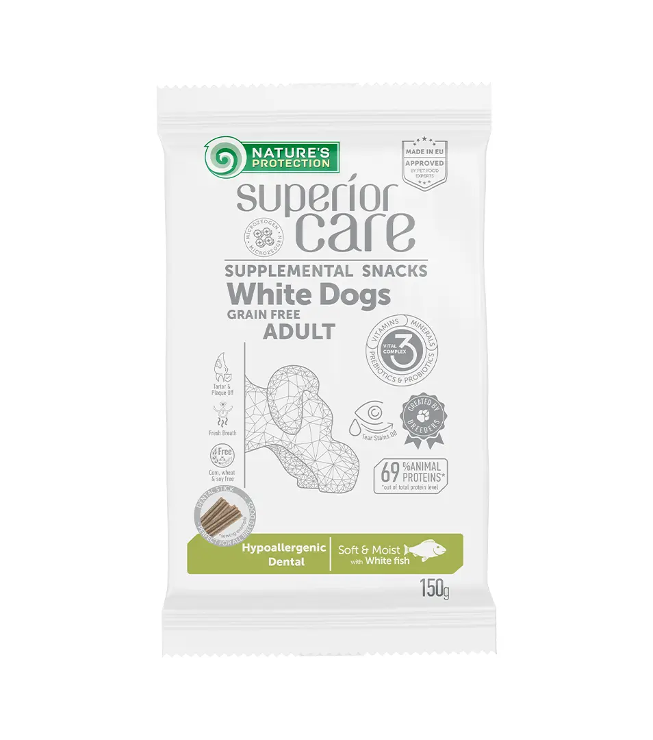Pamlsok Natures P Superior Care white dog Hypoallergenic Dental Care Grain free white fish 150 g