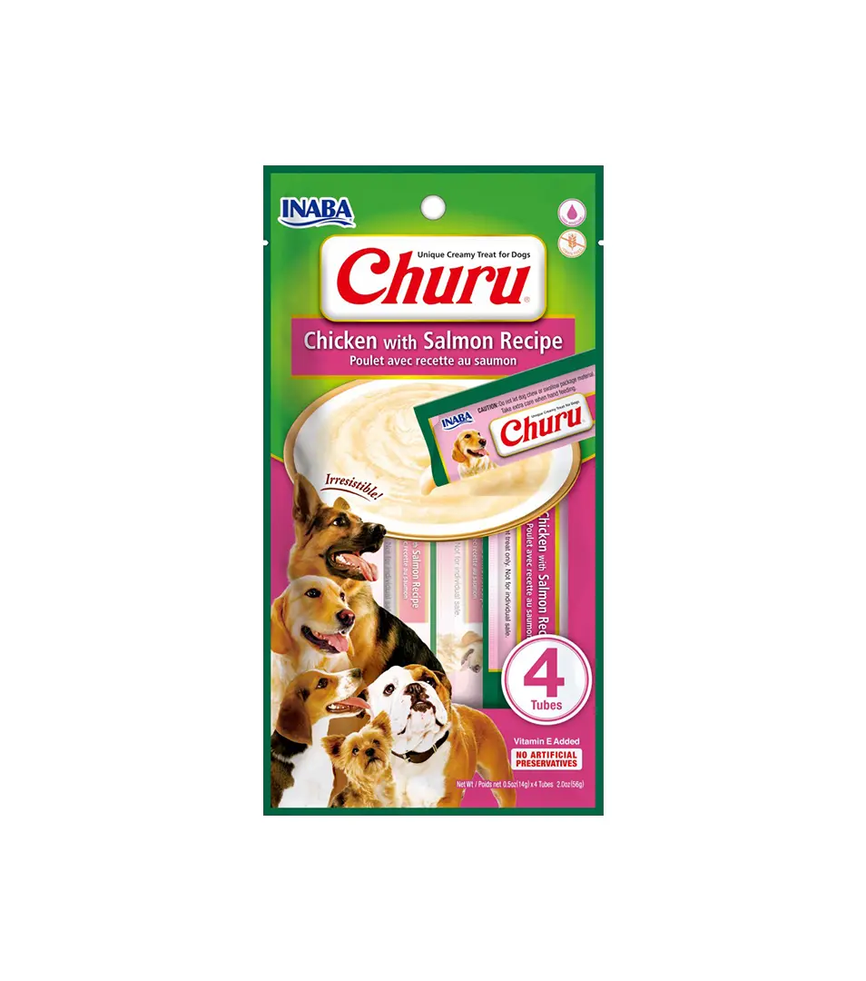 Pamlsok Inaba Churu Pyré dog Kura s lososom 4 tuby 56 g