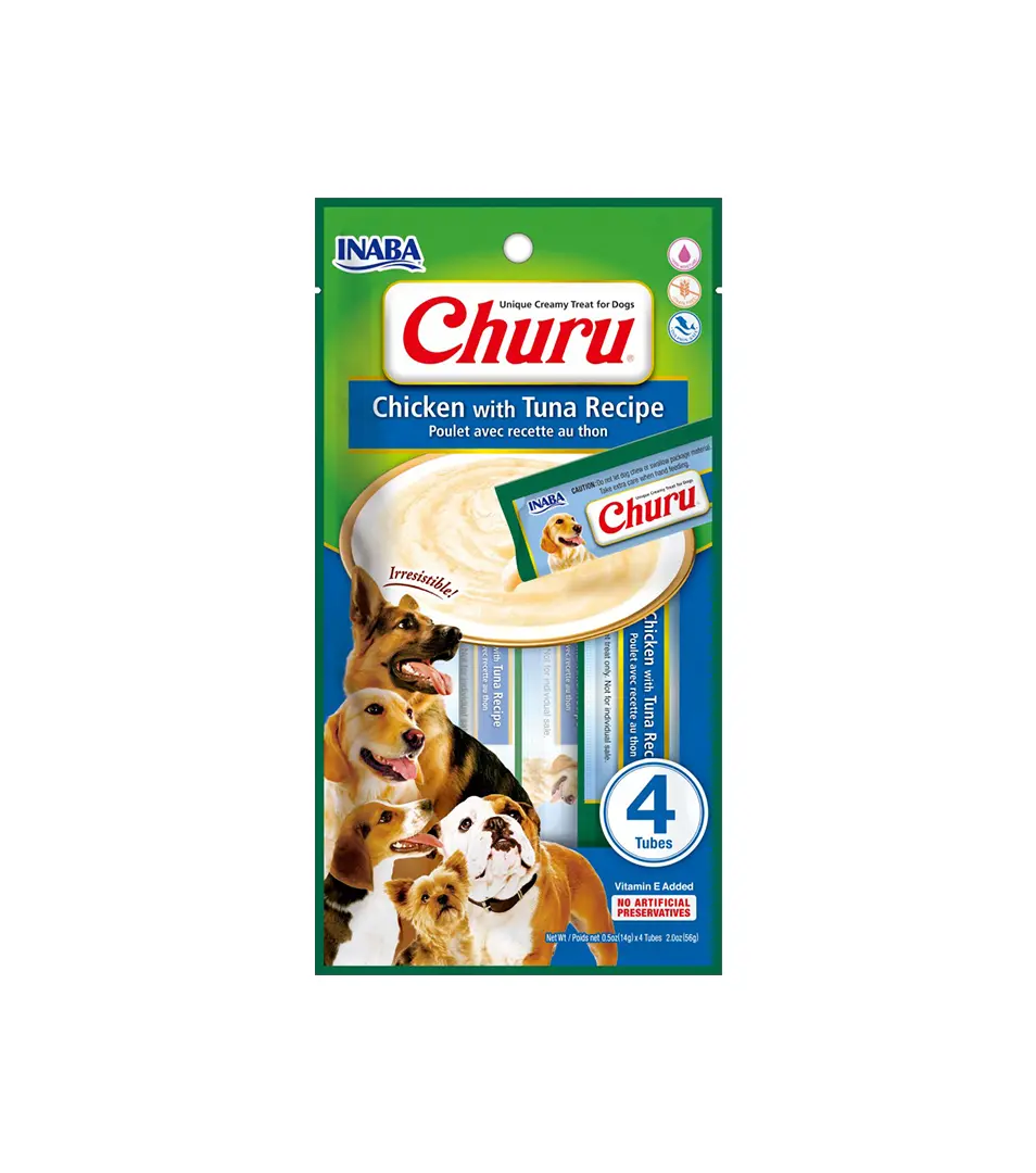 Pamlsok Inaba Churu Pyré dog Kura s tuniakom 4 tuby 56 g