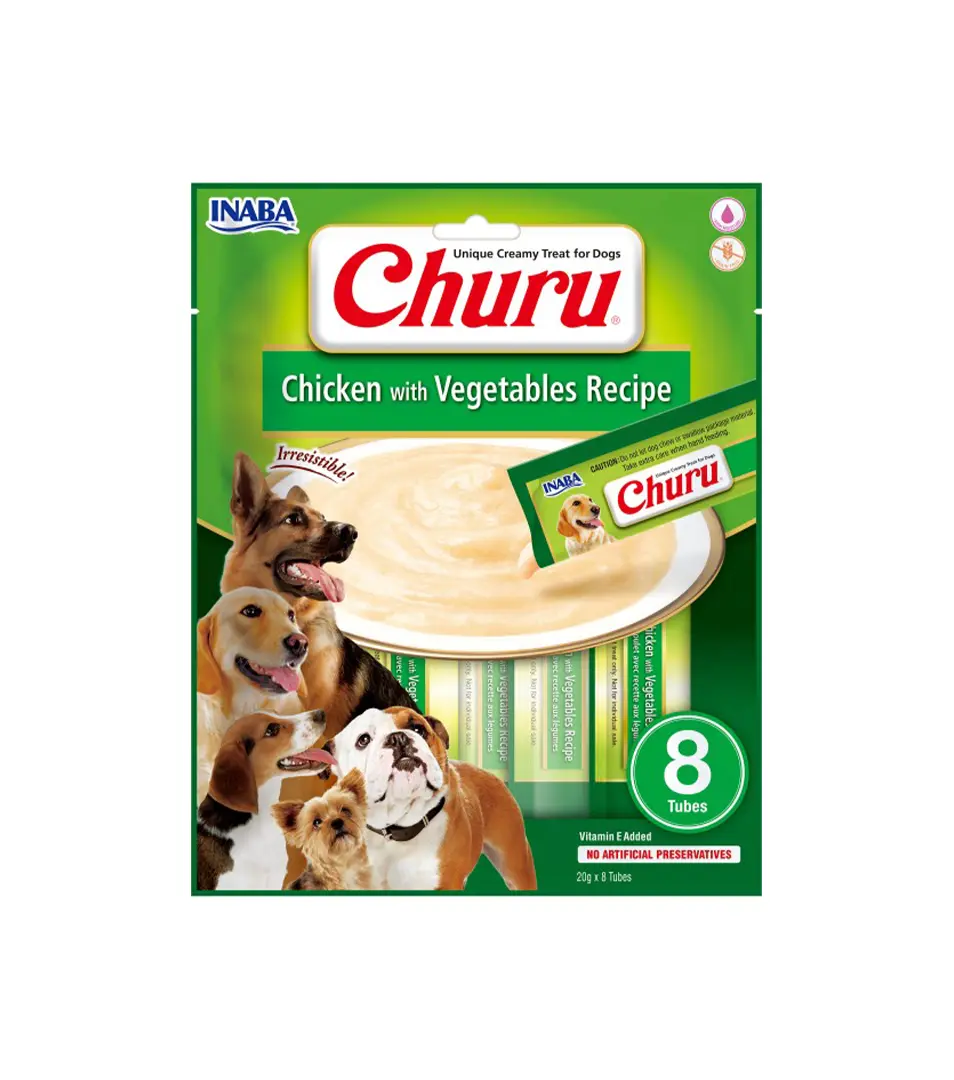 Pamlsok Inaba Churu Pyré dog Kura so zeleninou 8 túb 160 g