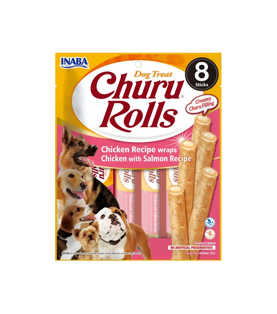 Pamlsok Inaba Churu Rolls dog Kura s lososom 8 ks 96 g