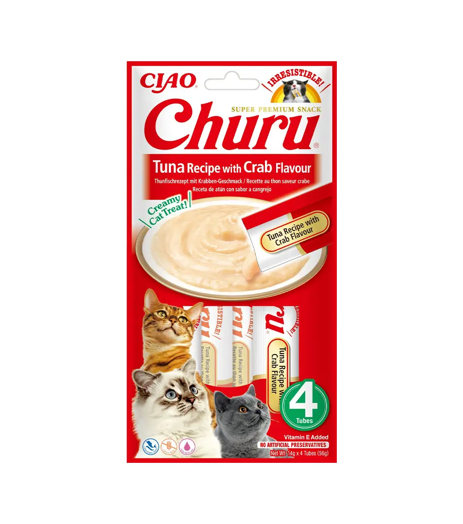 Pamlsok Inaba Churu Pyré cat Tuniak s krabou príchuťou 4 tuby 56 g