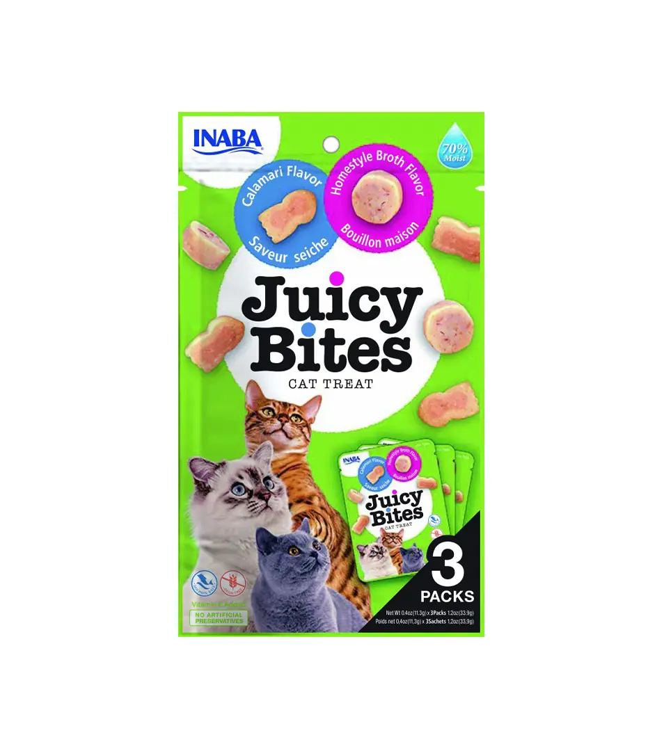 Pamlsok Inaba Juicy Bites cat Vývar & Kalamáre 3 x 11,30 g