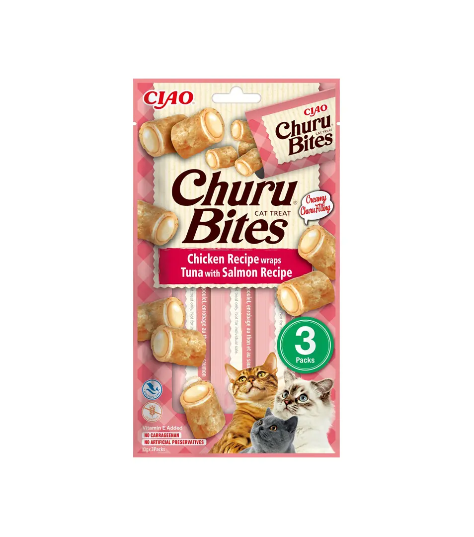 Pamlsok Inaba Churu Bites cat Kura s tuniakom a lososom 3 tuby 30 g