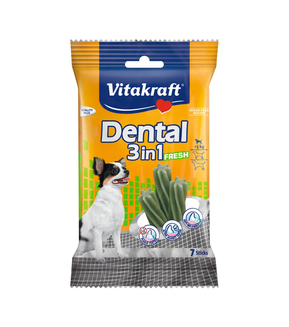 Vitakraft Dental Sticks 3v1 Maškrta Fresh XS 70g, bal/7 ks