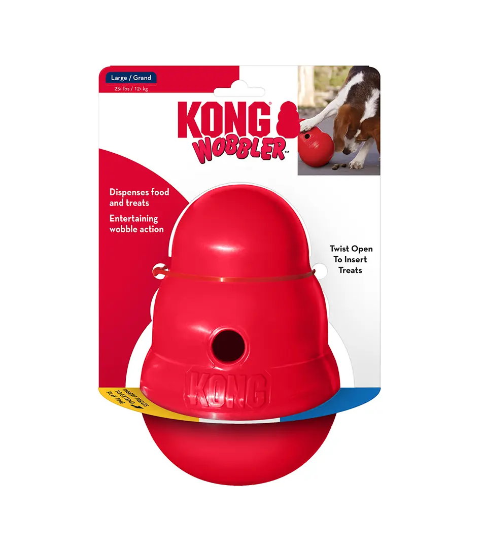 Hračka Kong Dog Wobbler, plniaca, červená, plast,  L