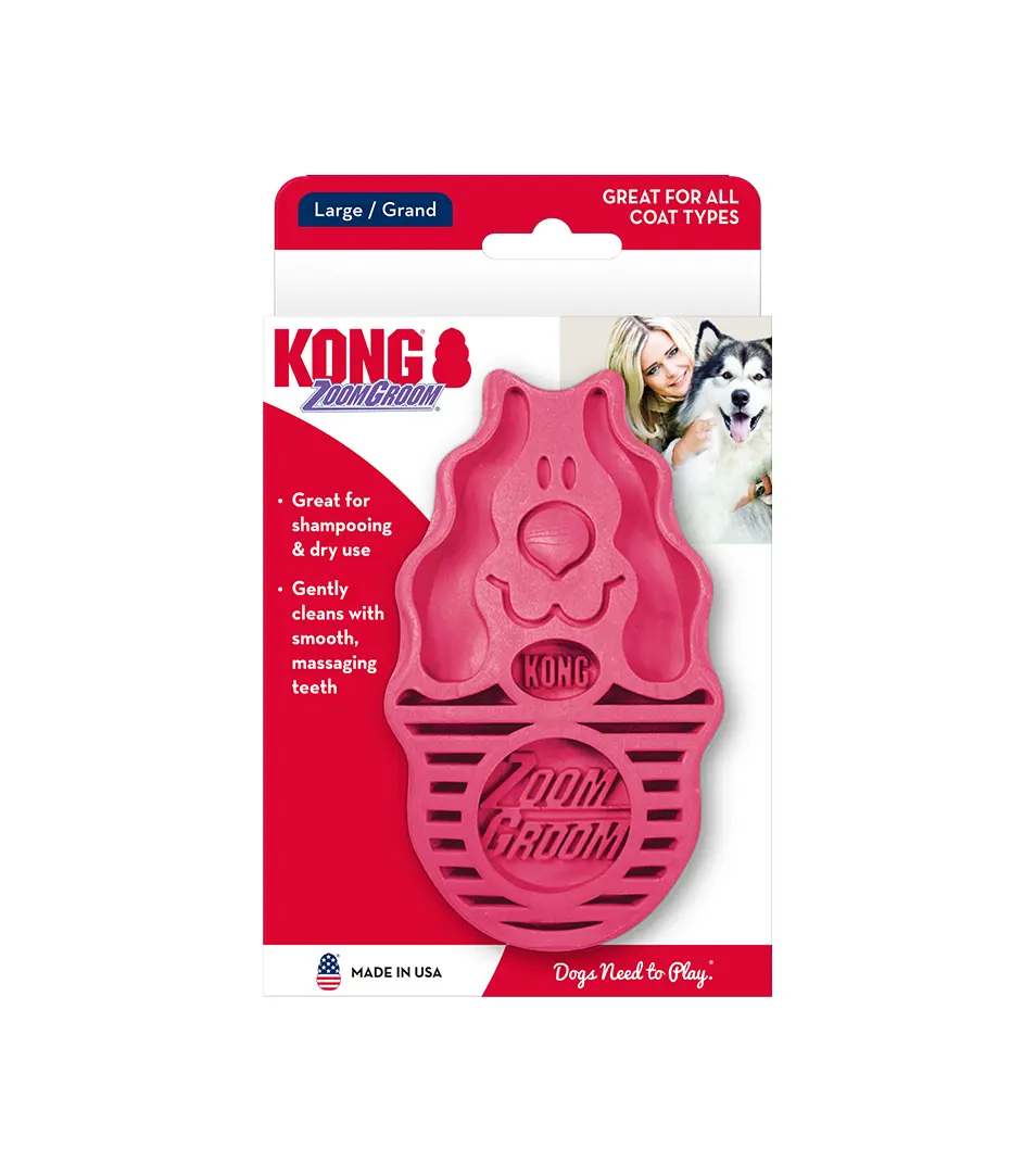 Hrebeň Kong gumový ZoomGroom ružový L - 11,5 × 7 × 2,5 cm