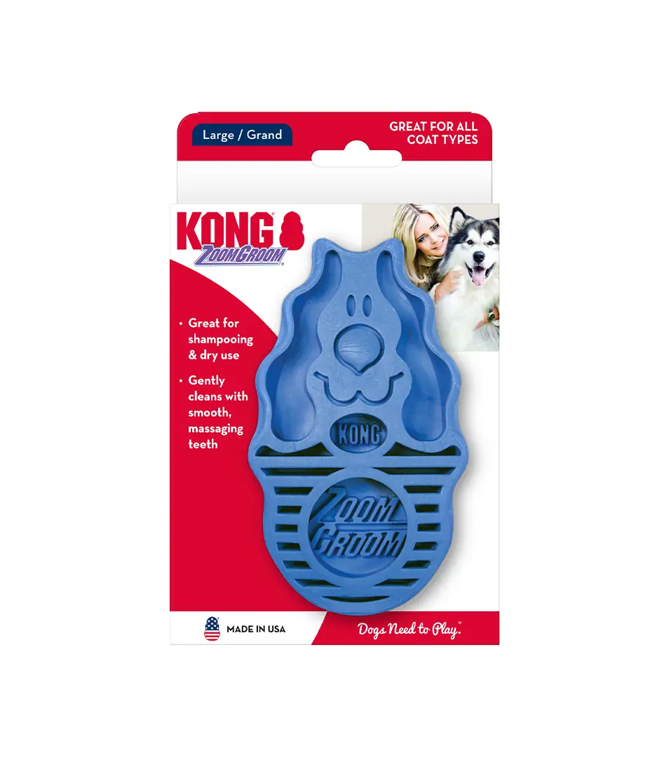 Hrebeň Kong gumový ZoomGroom modrý L - 11,5 × 7 × 2,5 cm