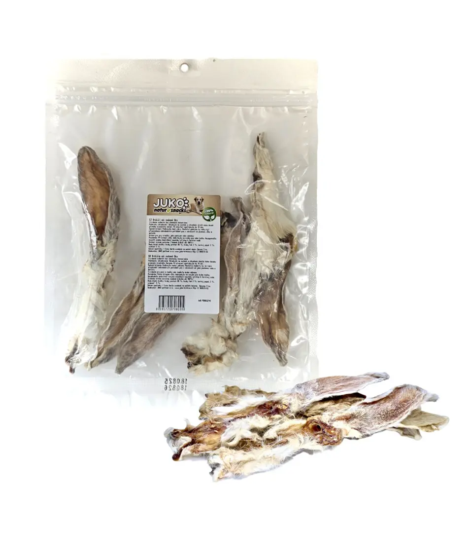 Sušené králičie uši so srsťou, balenie 5 ks