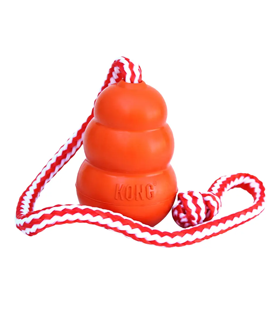 Hračka Kong Dog Aqua Granát s lanom oranžový, plávajúci, guma prírodná, M
