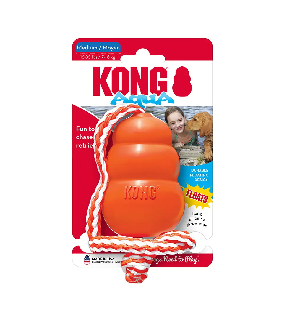 Hračka Kong Dog Aqua Granát s lanom oranžový, plávajúci, guma prírodná, M