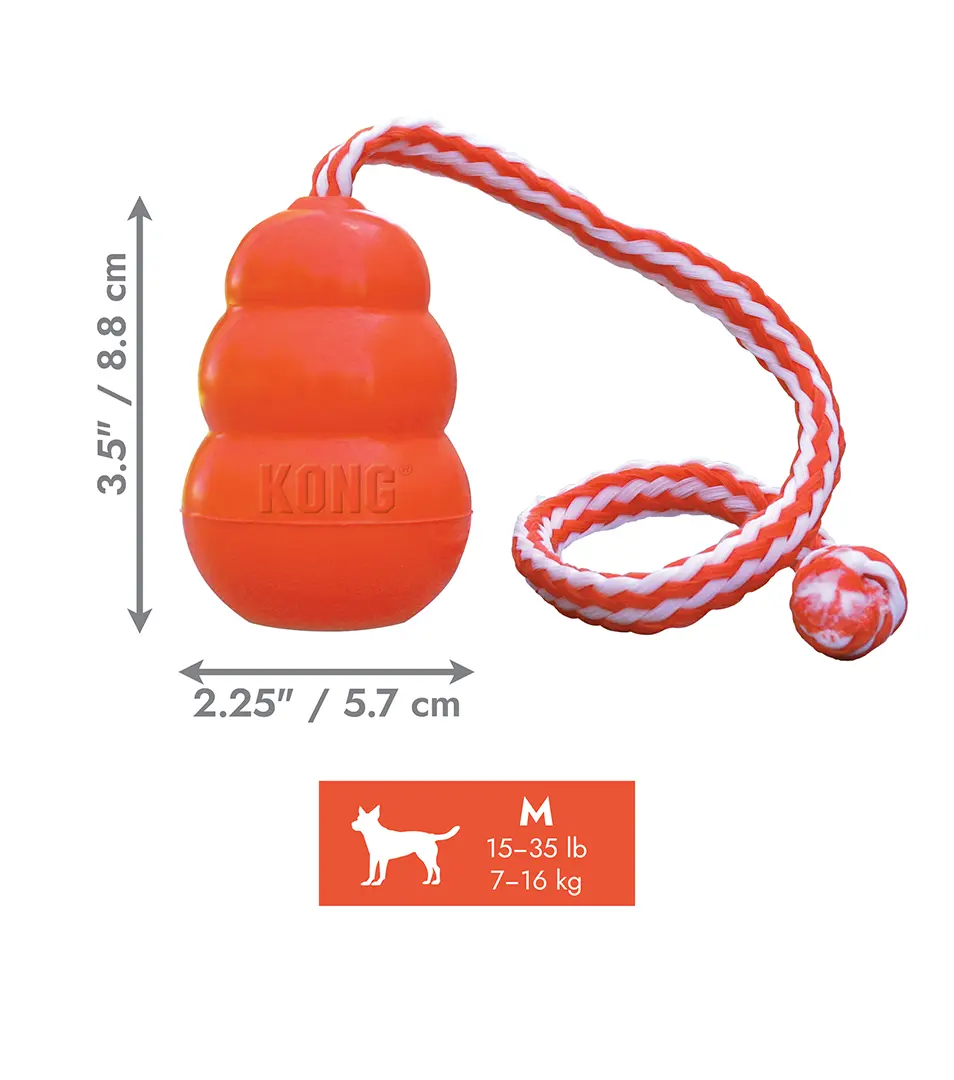 Hračka Kong Dog Aqua Granát s lanom oranžový, plávajúci, guma prírodná, M