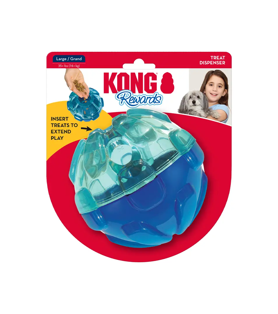 Hračka Kong Dog Rewards Lopta plniaca, modrá, guma termoplastická, L - priemer 10,5 cm