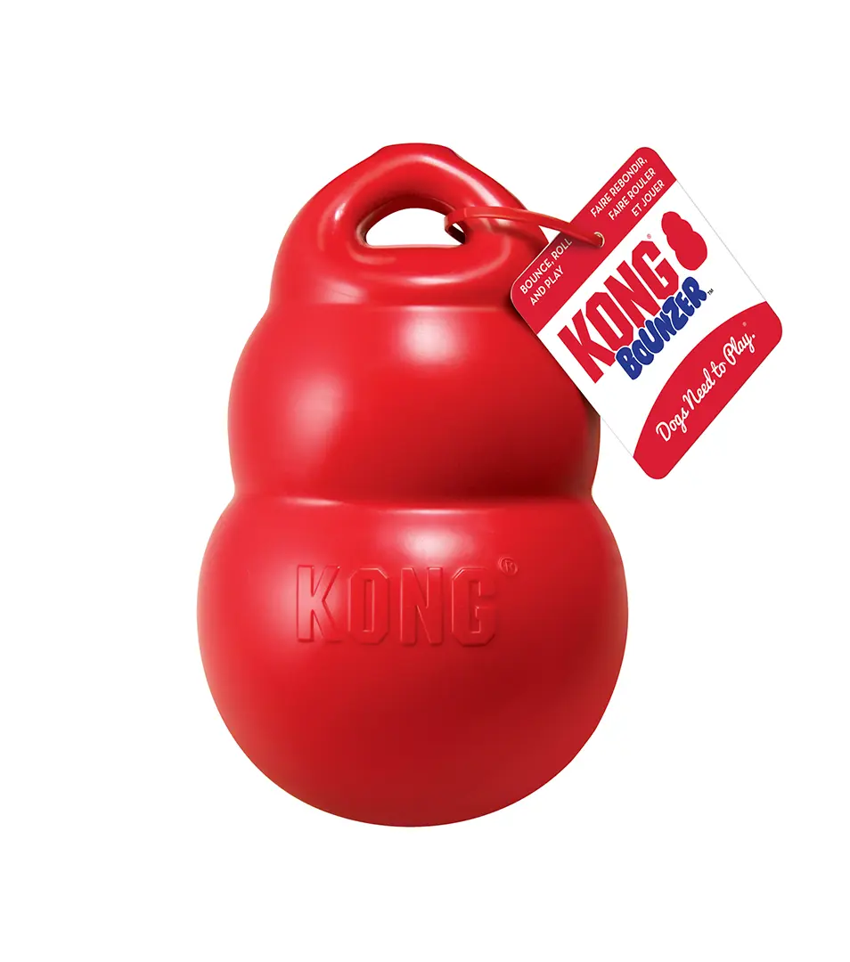 Hračka Kong Dog Bounzer Granát s úchytom, aportovací, červený, guma, L