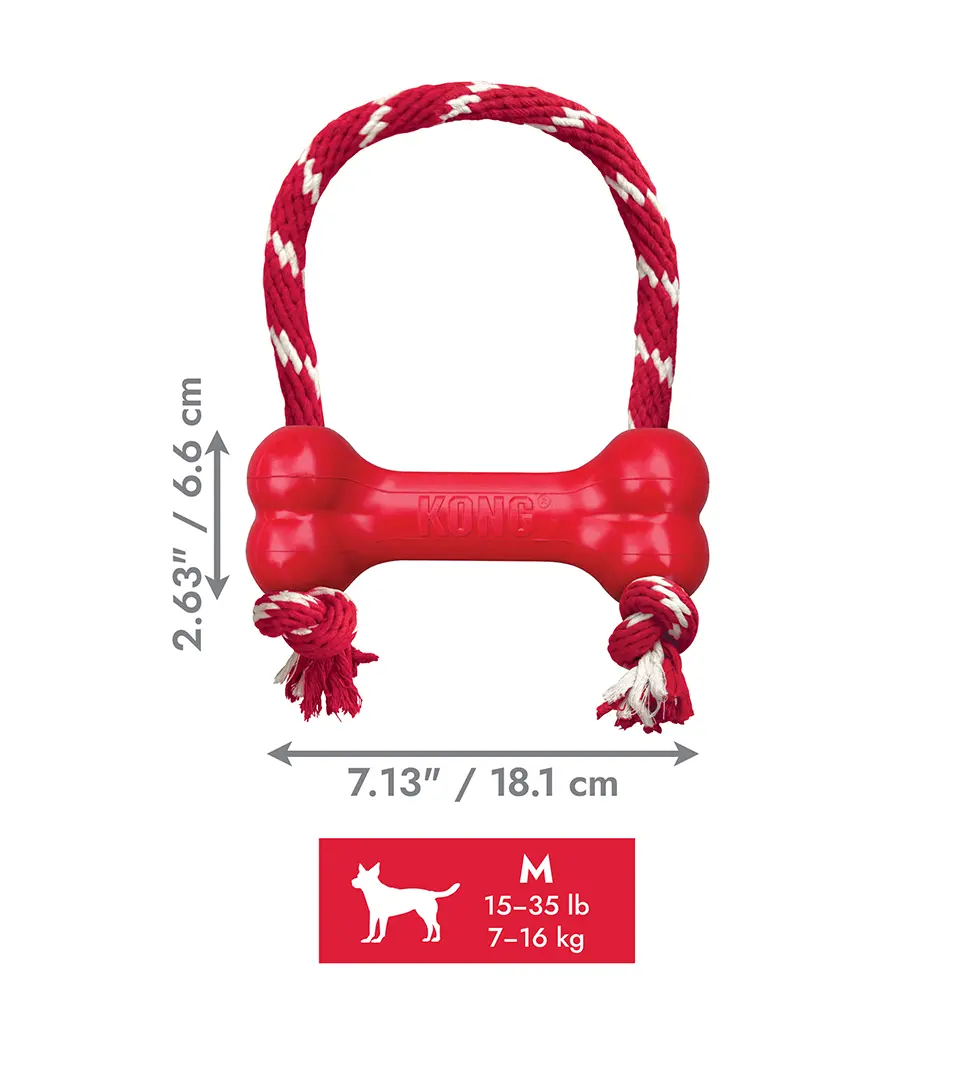 Hračka Kong Dog Puppy Goodie Bone Classic Kosť červená s lanom, guma prírodná, M