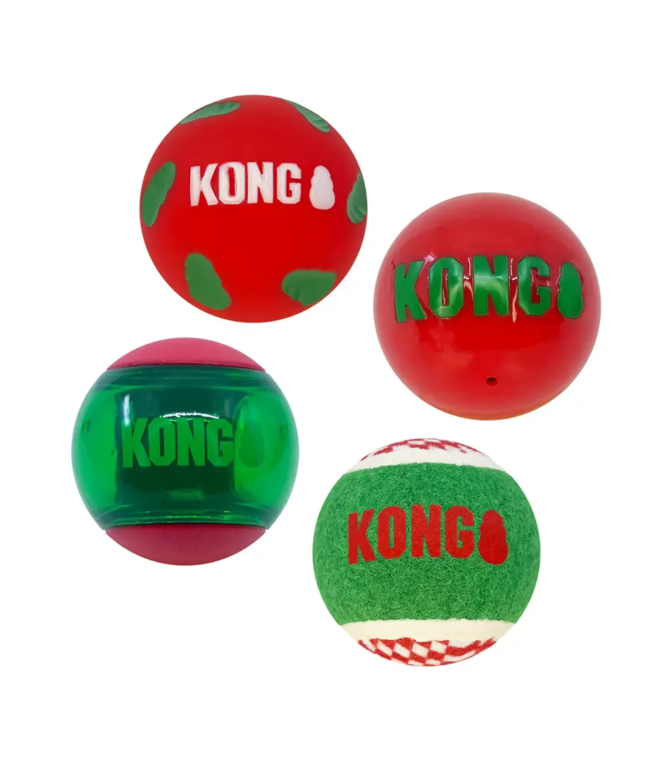 Hračka Kong Dog Holiday Occasions Balls s pískatkom M, guma termoplastická, rôzne farby, bal/4 ks