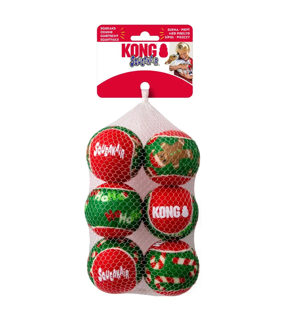 Hračka Kong Dog Holiday SqueakAir® Balls s pískatkom, guma, vulkanizovaná, S (6 ks/ bal.)