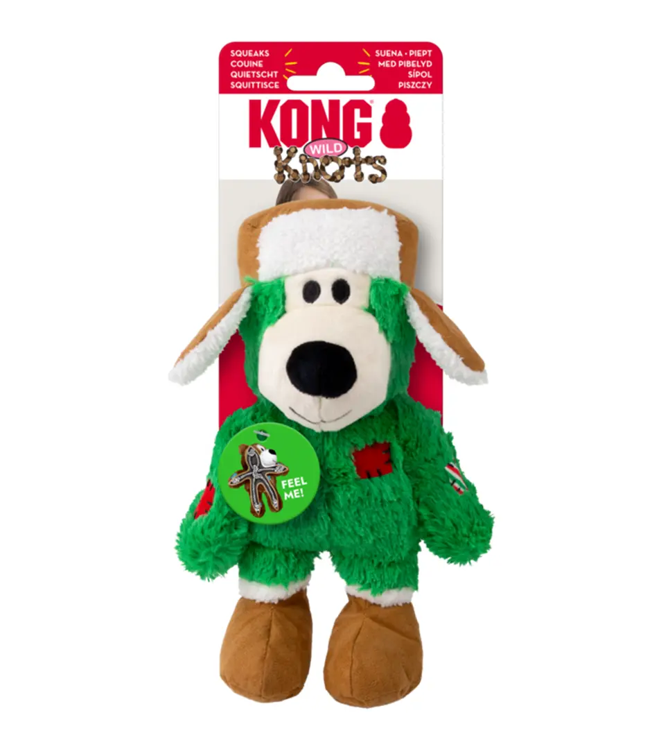 Hračka Kong Dog Holiday  Wild Knots Bear Assorted s pískatkom,polyester ,rôzne farby S/M