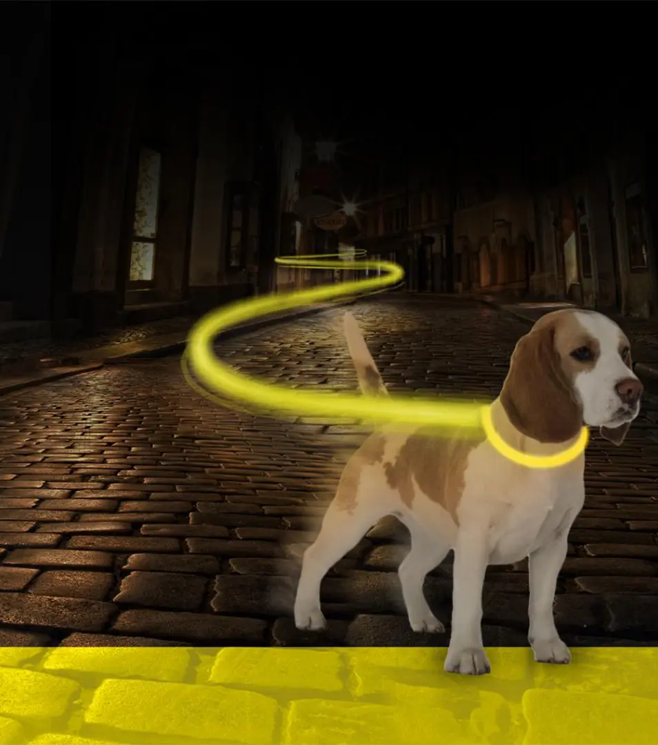 Obojok DUVO+ LED Svietiaci dog žltý nylonový 35-65 cm