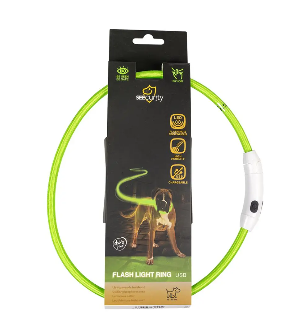 Obojok DUVO+ LED Svietiaci dog zelený nylonový 35-65 cm
