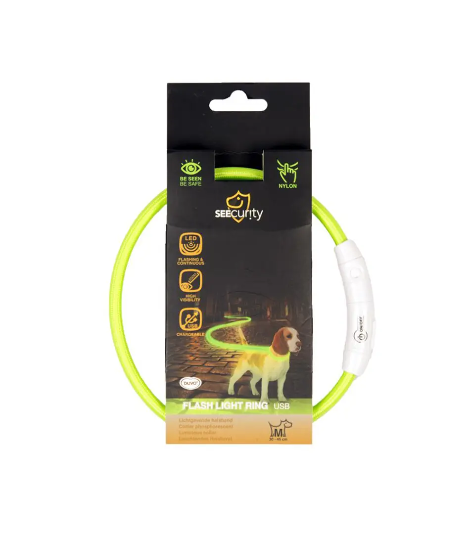 Obojok DUVO+ LED Svietiaci dog zelený nylonový 30-45 cm