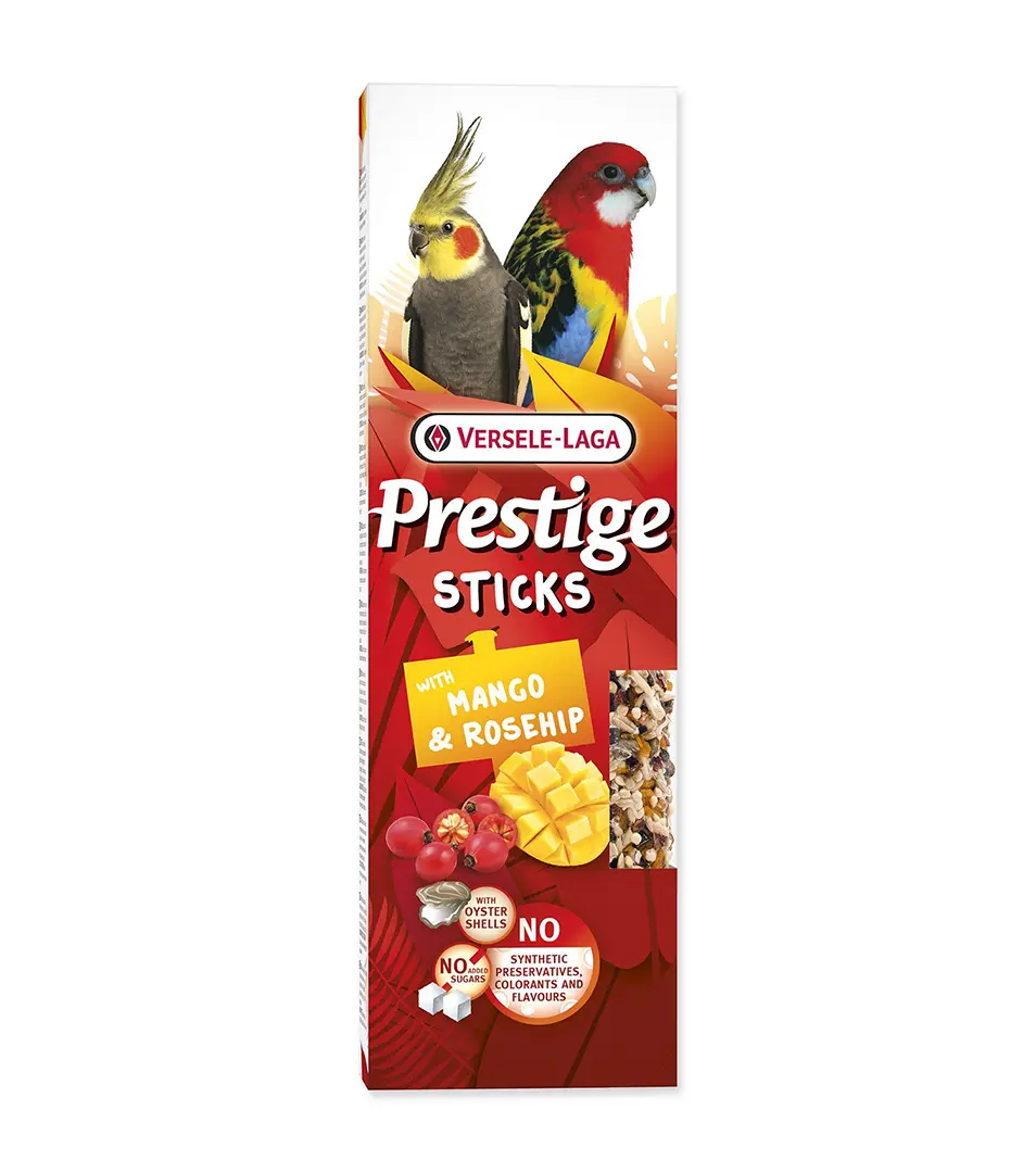 Pamlsok VL Prestige Sticks Big Parakeets with Mango & Rosehip topping 2 ks- tyčinka pre stredné papagáje s moangom a šípkami 140 g