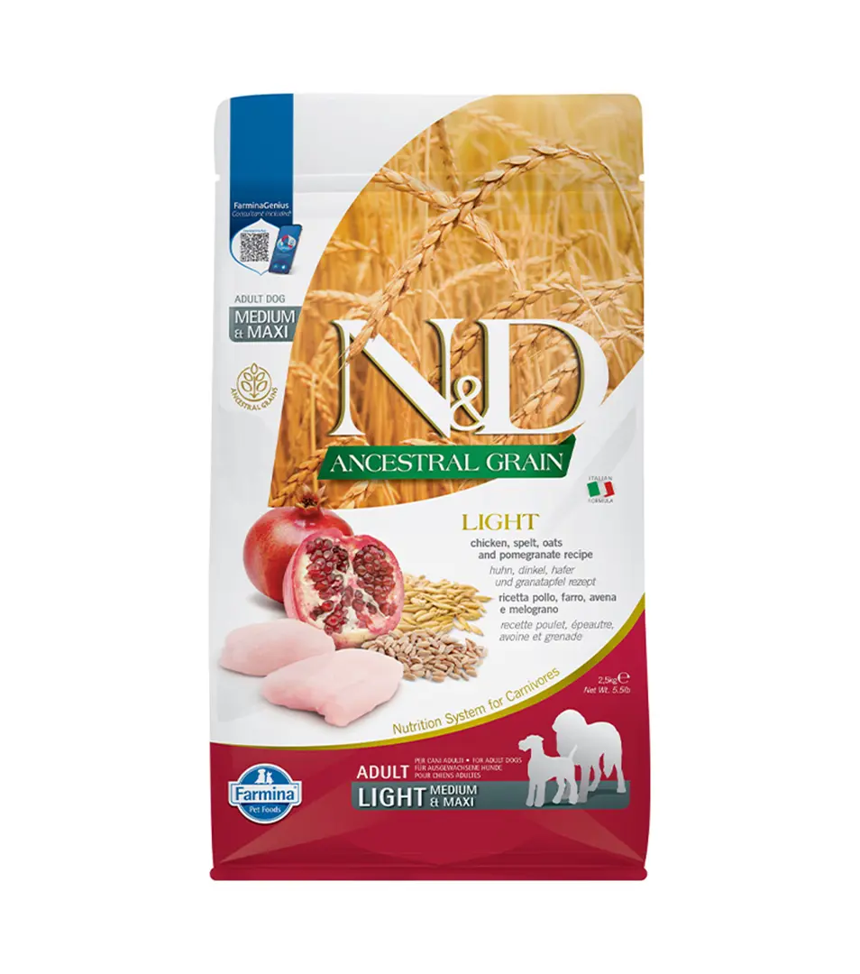 Farmina N&D dog AG adult medium & maxi, light, chicken, spelt, oats & pomegranate 2,5 kg