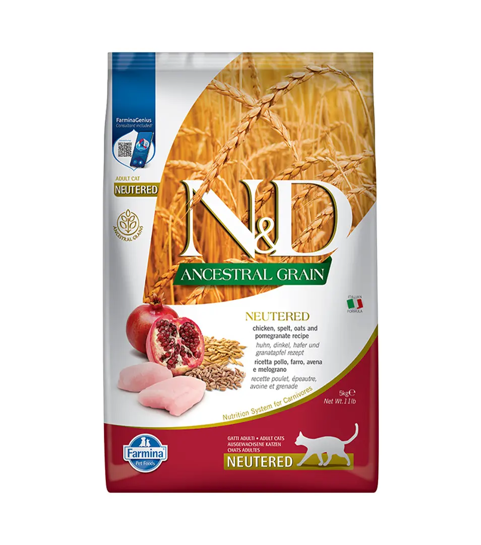 Farmina N&D cat AG adult, neutered, chicken, spelt, oats & pomegranate 5 kg