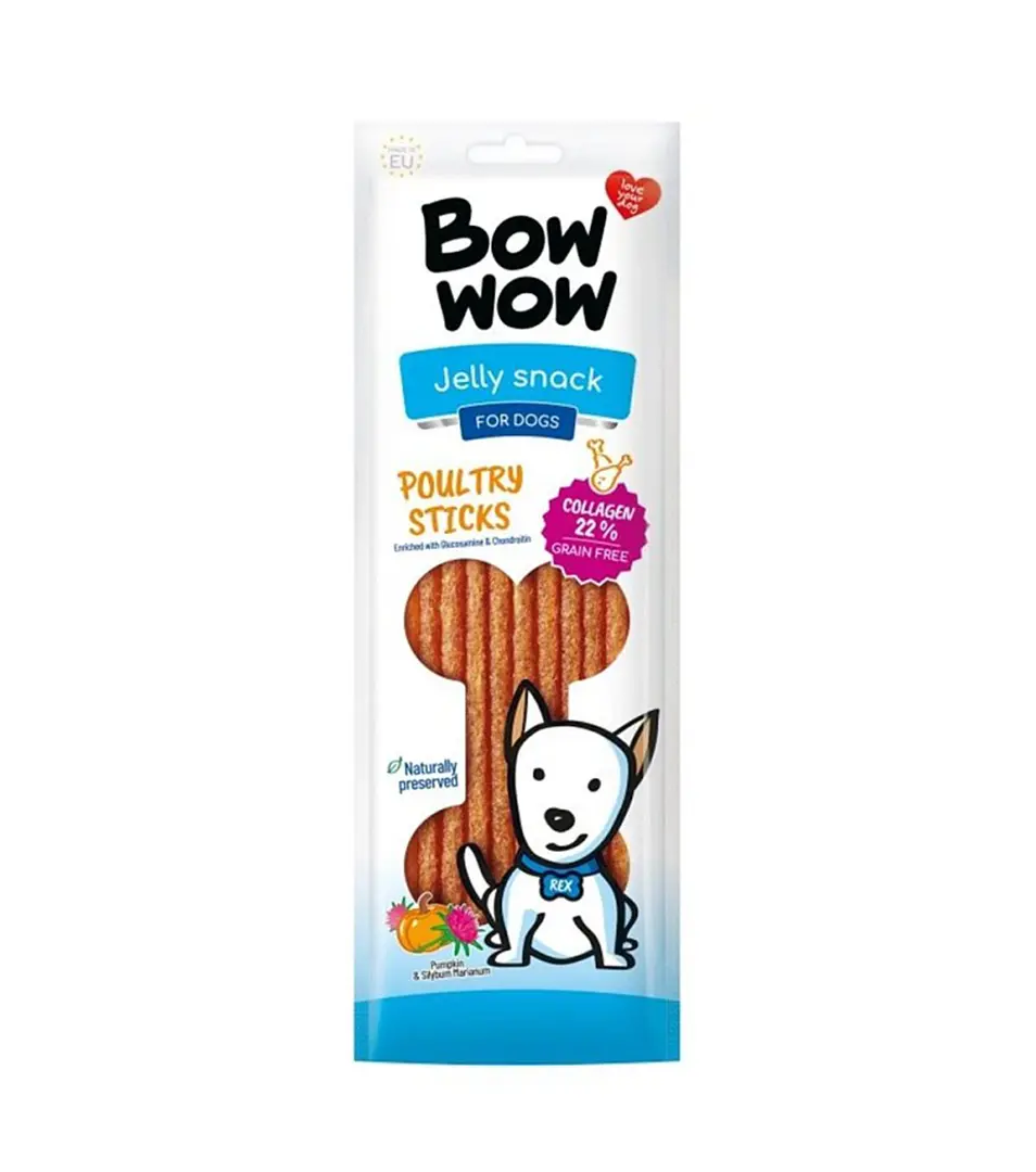 Kolagénové tyčky Bow Wow hydinové 65g/10ks s držkami