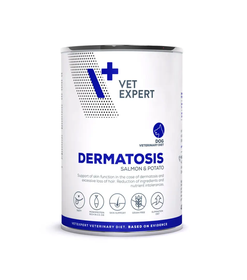 VetExpert VD dog 4T Dermatosis Salmon & Potato konzerva 400 g