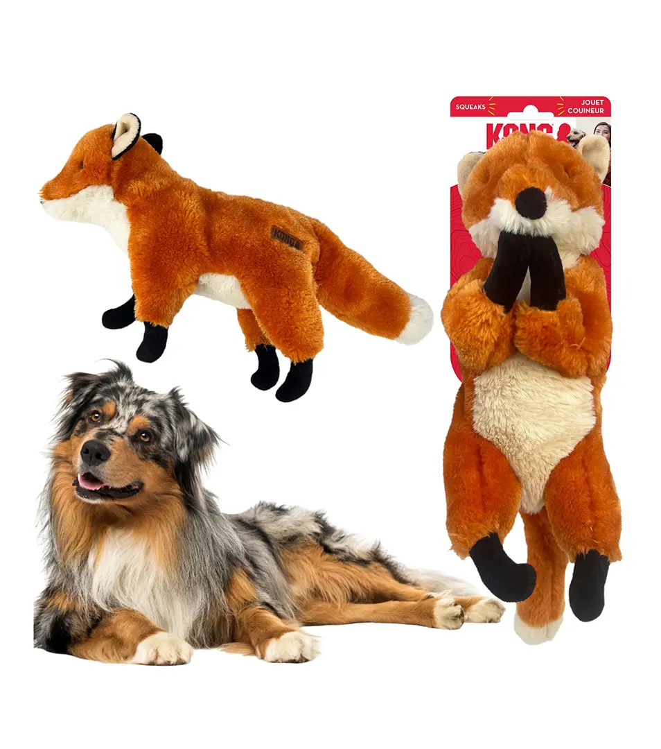 Hračka Kong Dog Wild Low Stuff Fox Líška s pískatkom M polyester