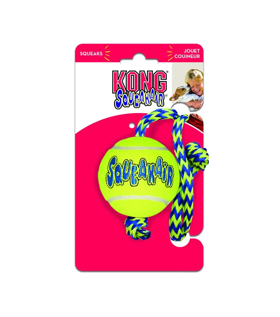 Hračka Kong Dog SqueakAir Ball Loptička so šnúrkou a pískatkom M guma vulkanizovaná